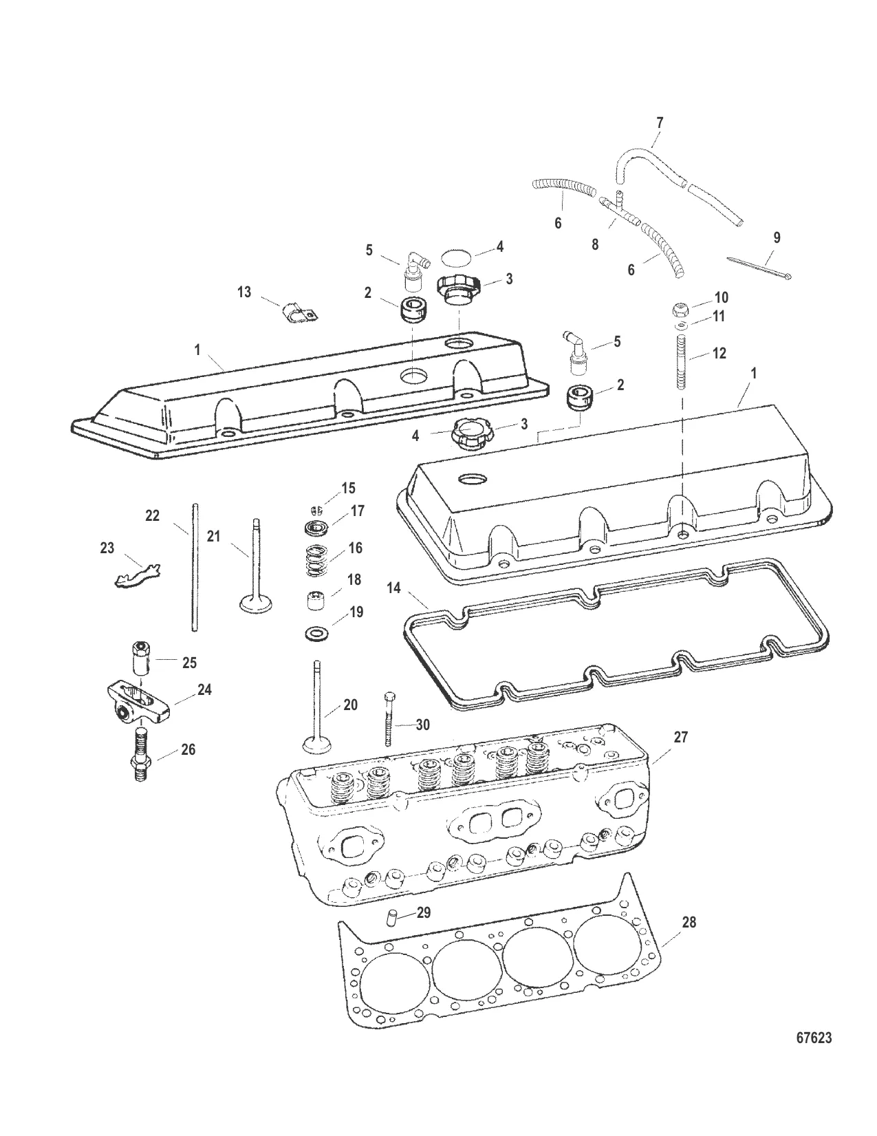 Головка цилиндра и крышка коромысла