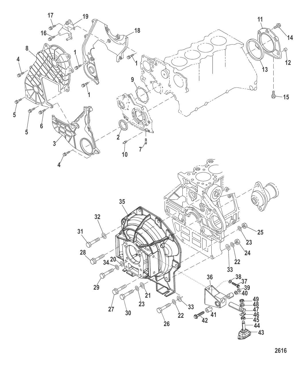Распределительная крышка и корпус маховика (БОРТОВЫЕ ДВИГАТЕЛИ)