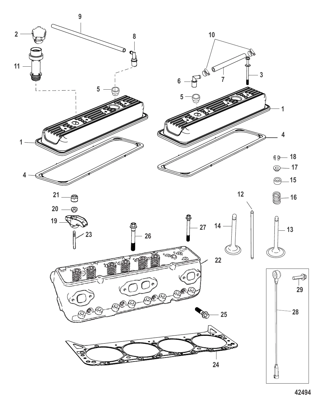 Головка цилиндра и крышка коромысла