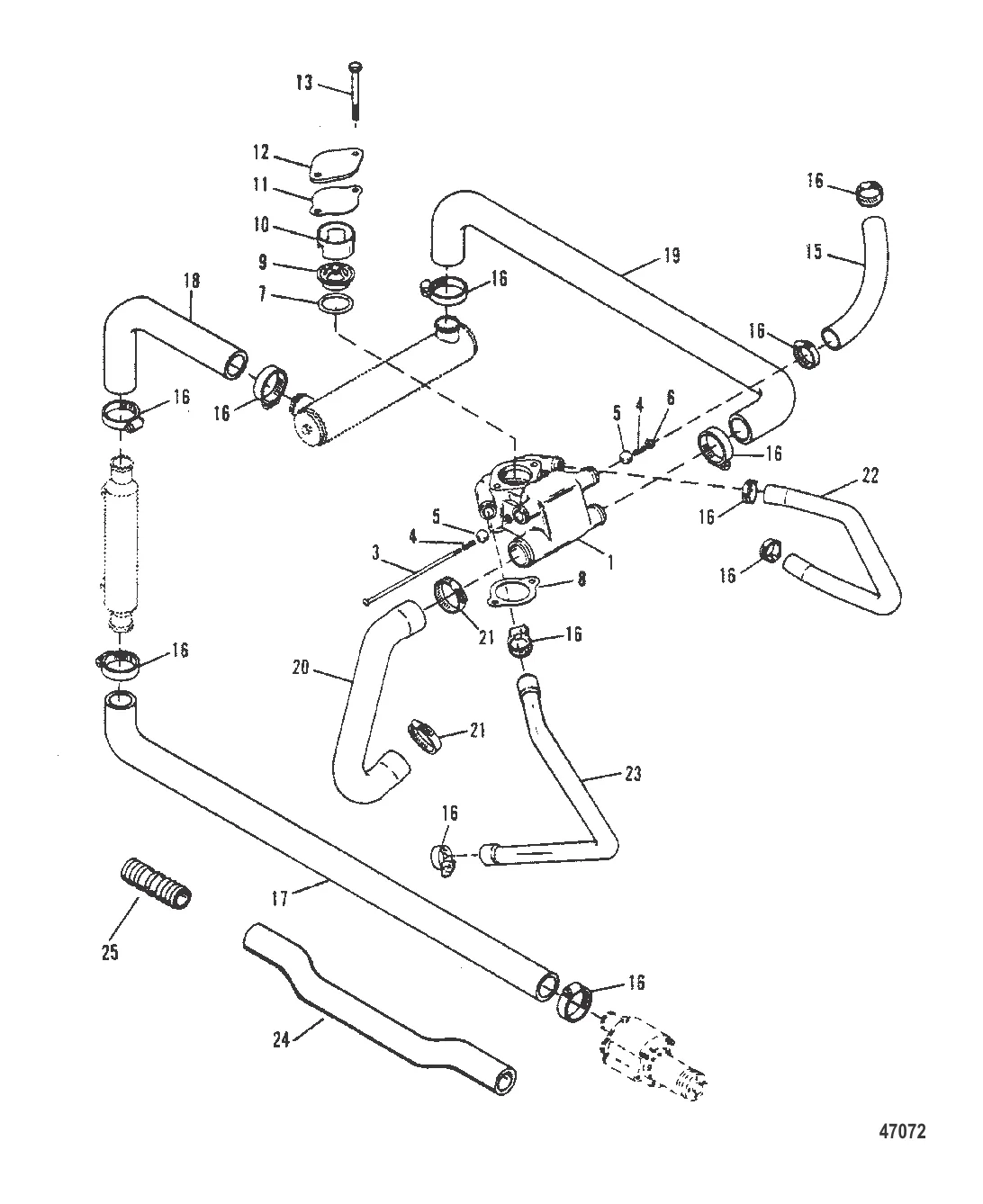 КОРПУС ТЕРМОСТАТА, СЕРИЙНЫЙ (СТАНДАРТНАЯ СИСТЕМА ОХЛАЖДЕНИЯ) №F350274 И НИЖЕ