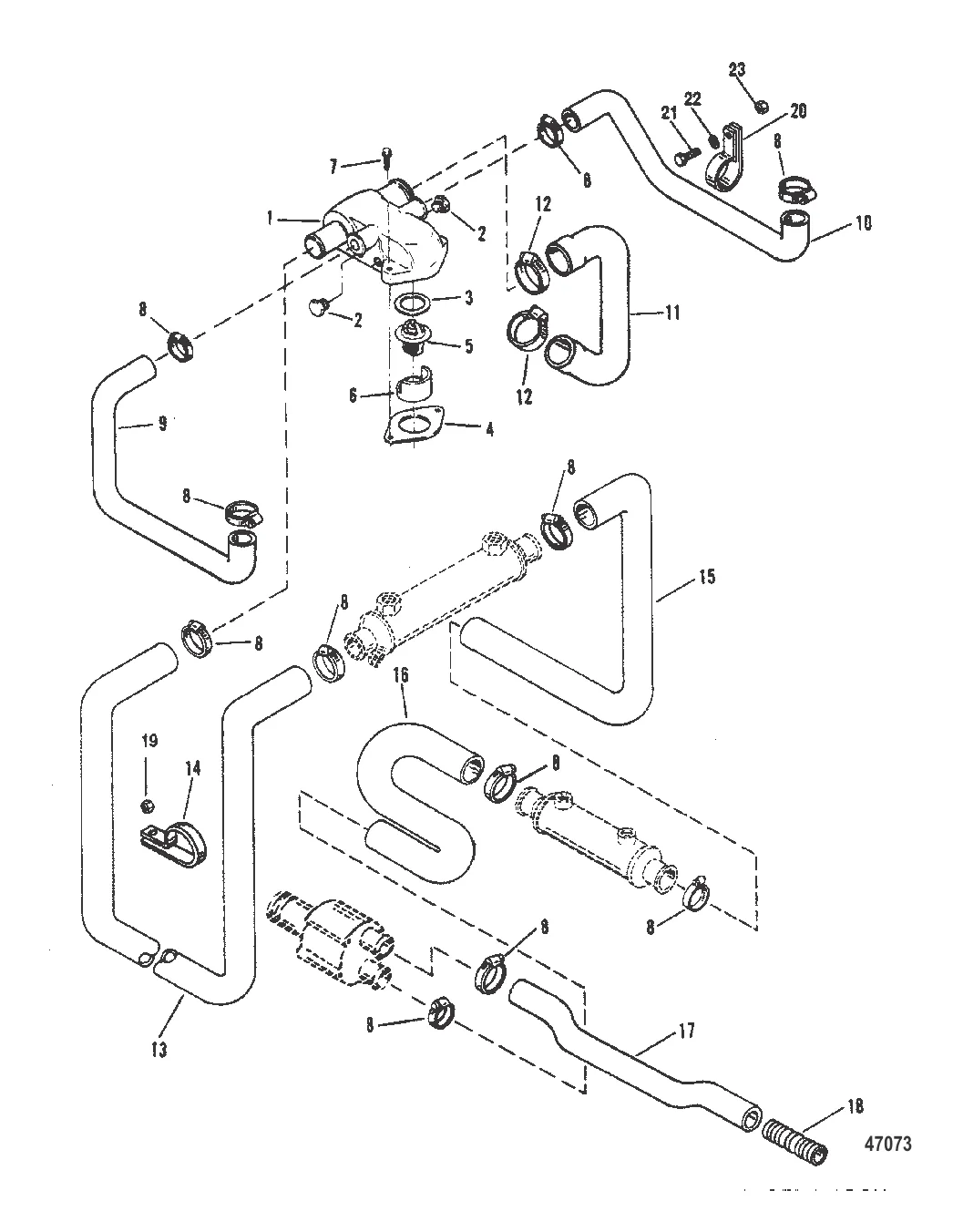 КОРПУС ТЕРМОСТАТА (СТАНДАРТНАЯ СИСТЕМА ОХЛАЖДЕНИЯ) СЕРИЙНЫЙ №F350275 И ВЫШЕ