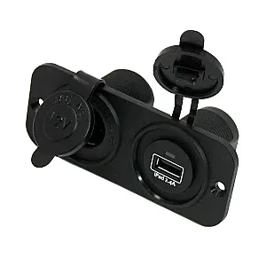 Панель с USB-разъемом 5В/2.4А и прикуривателем, черная C30245B