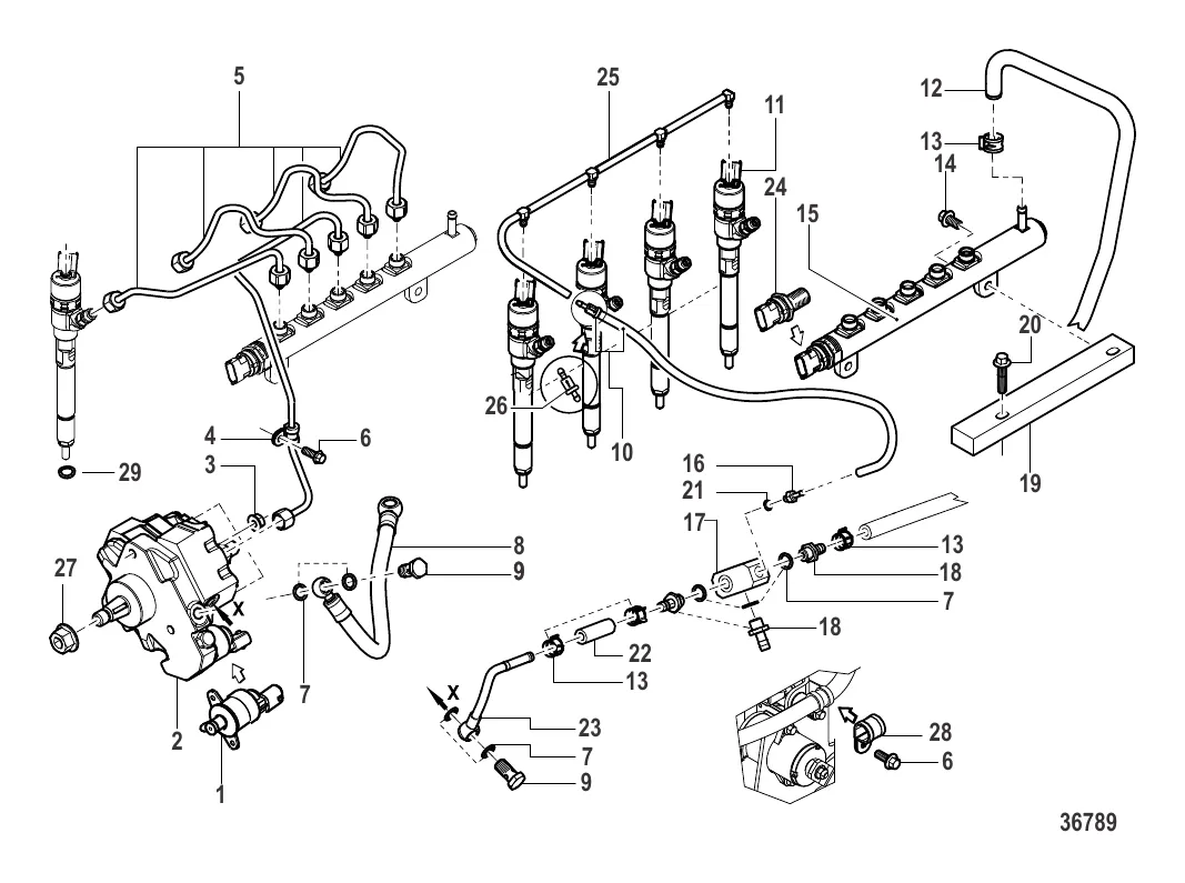 Впрыск топлива Насос, направляющие, трубы и форсунка