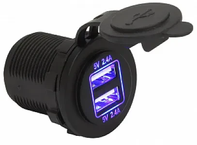 Зарядное гнездо USB, двойное, 12/24В, 5В/2,4 и 2,4А, подсветка 10264225