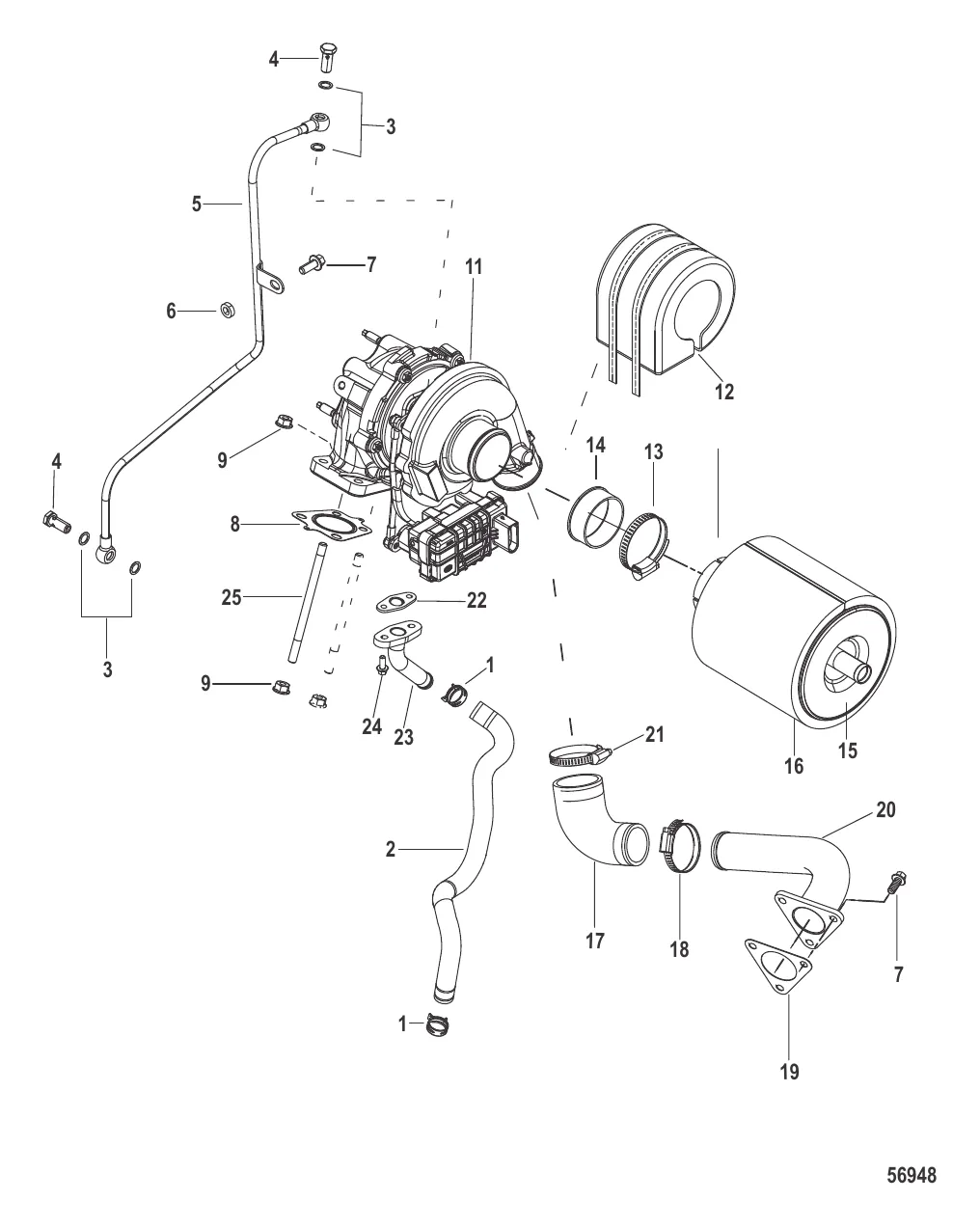 Турбонагнетатель и воздушный фильтр в сборе