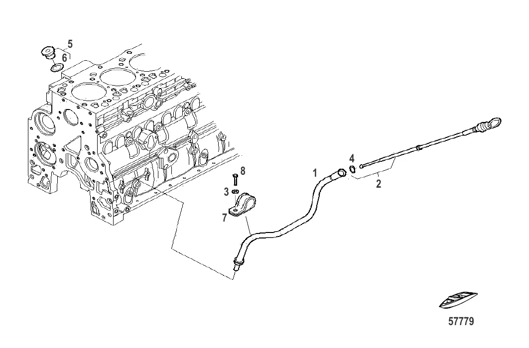 Блок цилиндра Трубопровод указателя уровня масла