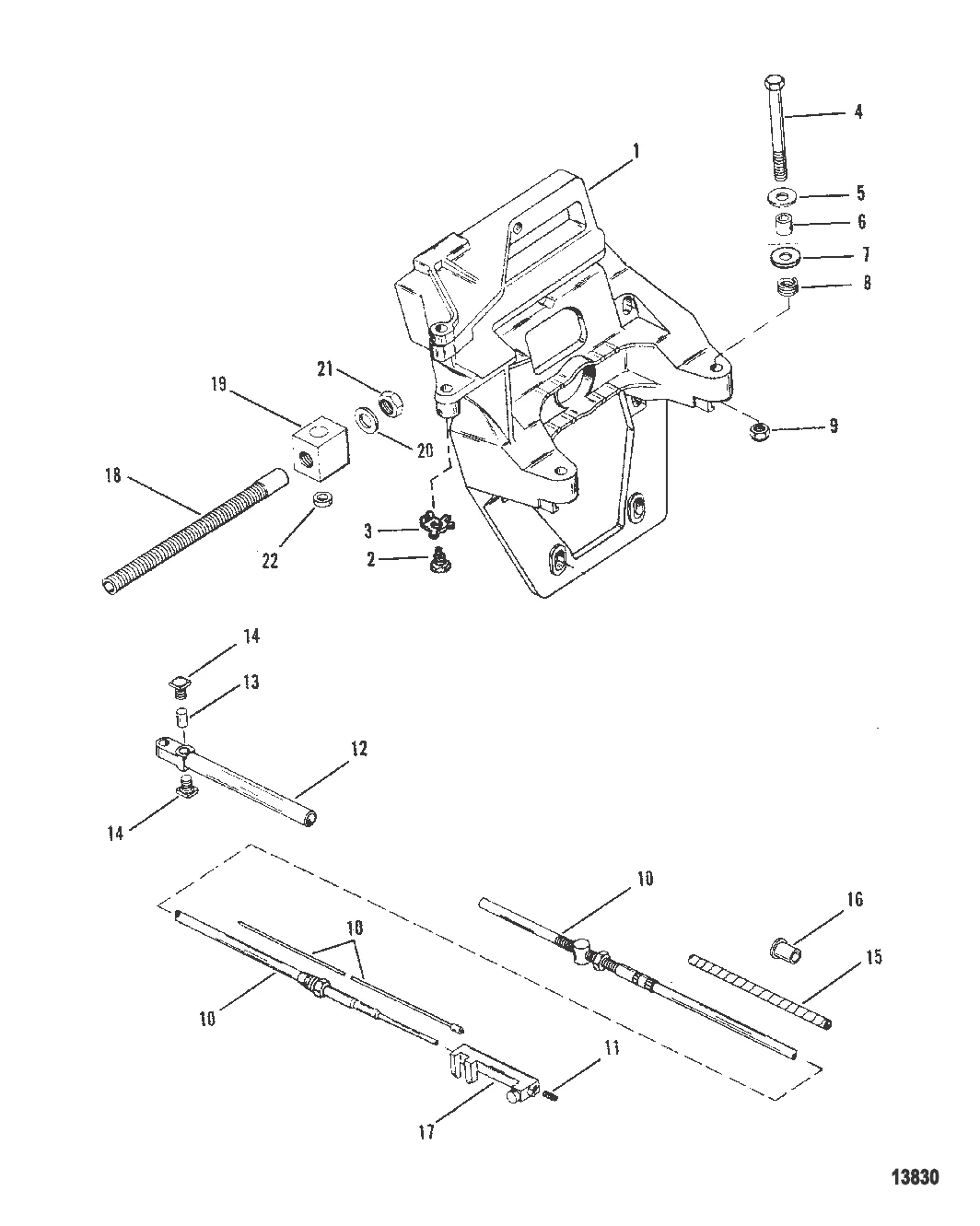 Транцевая плита и трос реверса