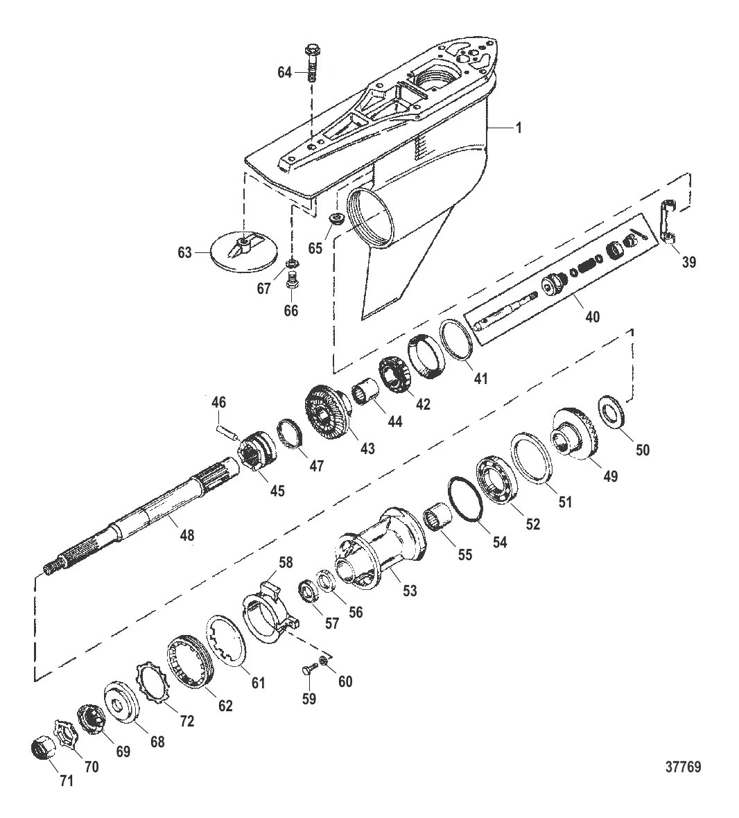 КАРТЕР РЕДУКТОРА (ГРЕБНОЙ ВАЛ)(СТАНДАРТНОЕ ВРАЩЕНИЕ)