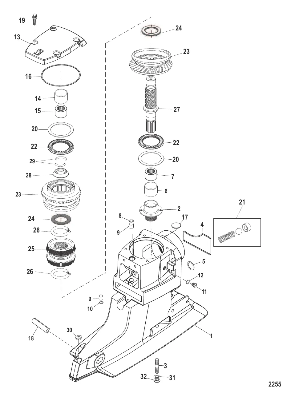Корпус ведущего вала и ведущие шестерни (Привод X)