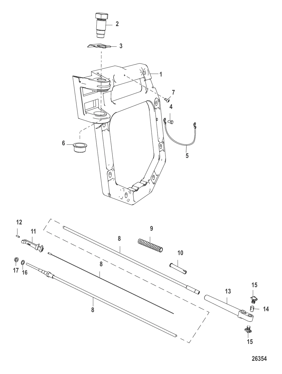 Транцевая плита и трос реверса