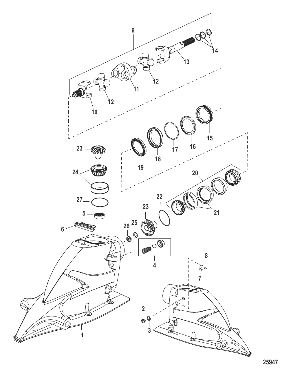 Корпус ведущего вала и ведущие шестерни