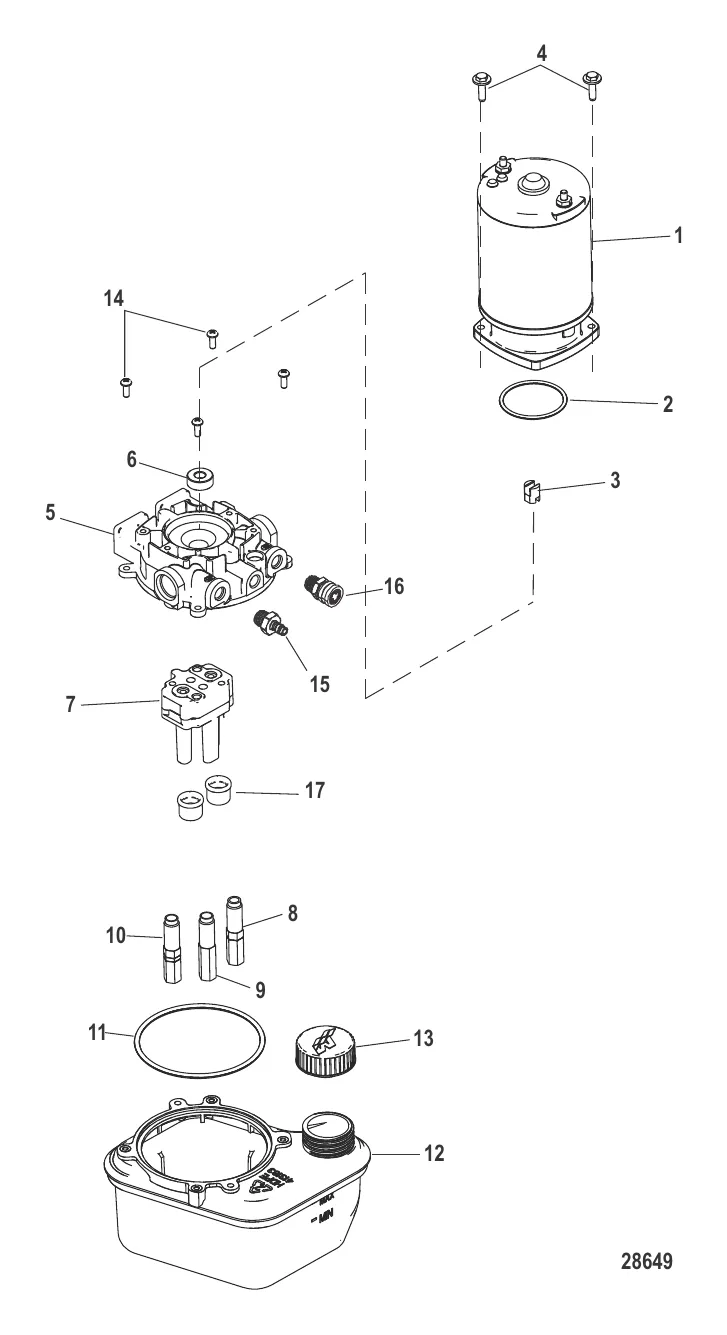 Компоненты насоса системы дифферента и двигателя