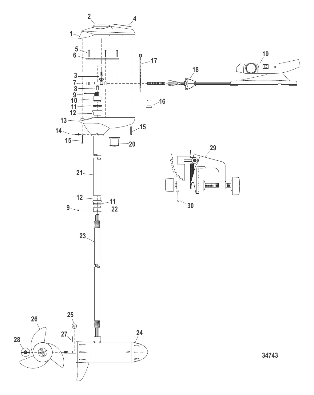 Двигатель для тралового лова в сборе (Bulldog 40) (12 В)
