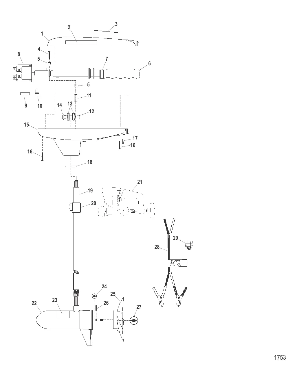 Двигатель для тралового лова в сборе (Модель TT3600) (12 В)