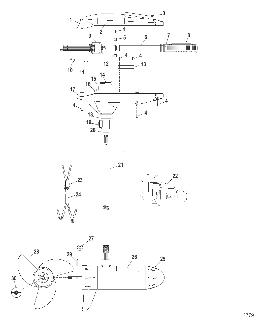 Двигатель для тралового лова в сборе (Модель TT4500) (12 В)