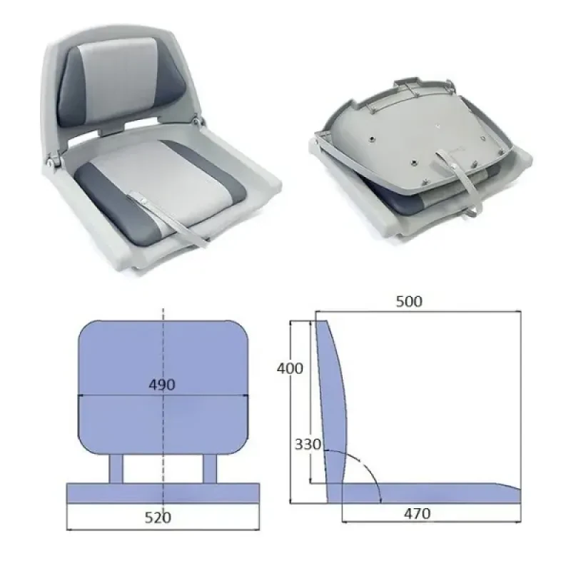 Сиденье пластмассовое складное с подложкой серое