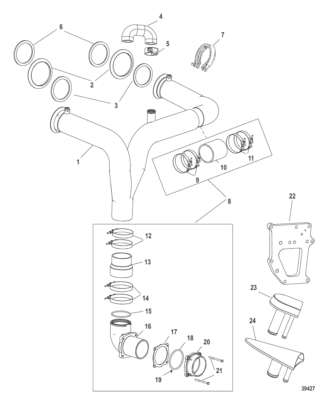 Комплект выводящей трубы глушителя X-Haust Стропильного типа, левый борт