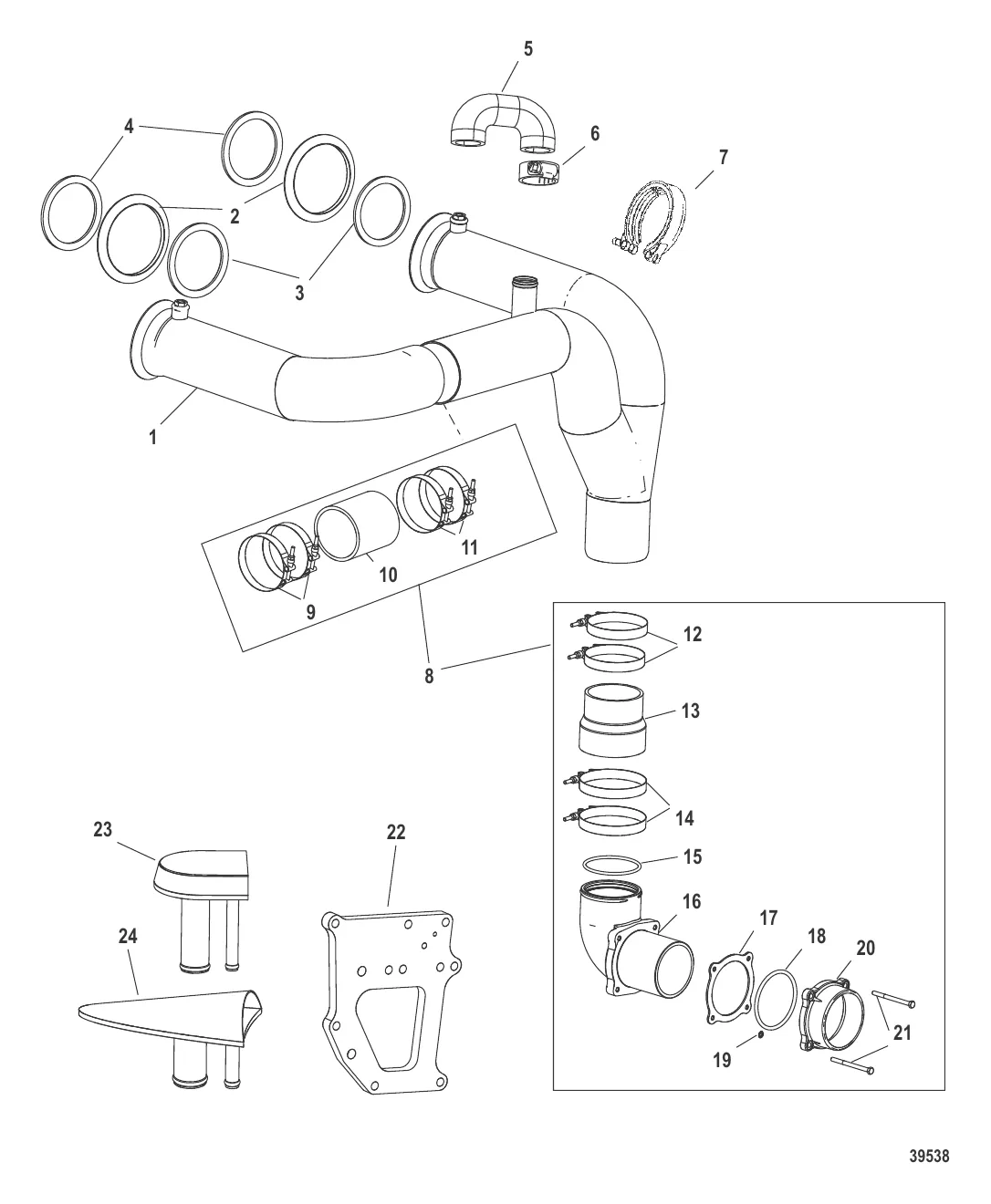 Комплект выводящей трубы глушителя X-Haust Стропильного типа, правый борт
