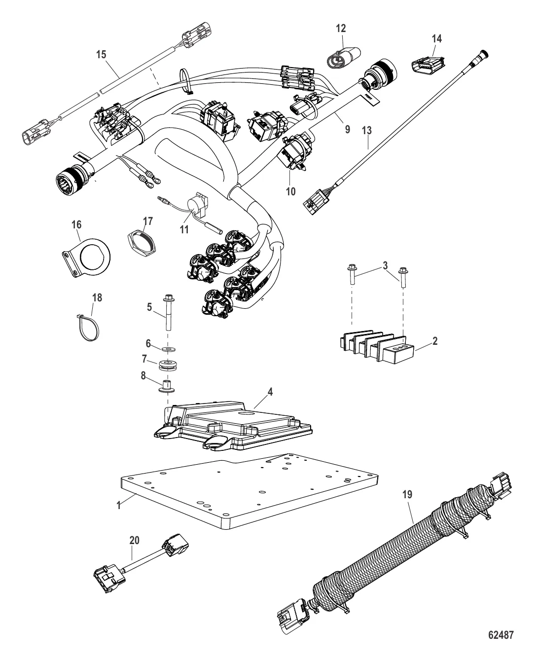 Жгут проводов и кронштейн в сборе Один двигатель