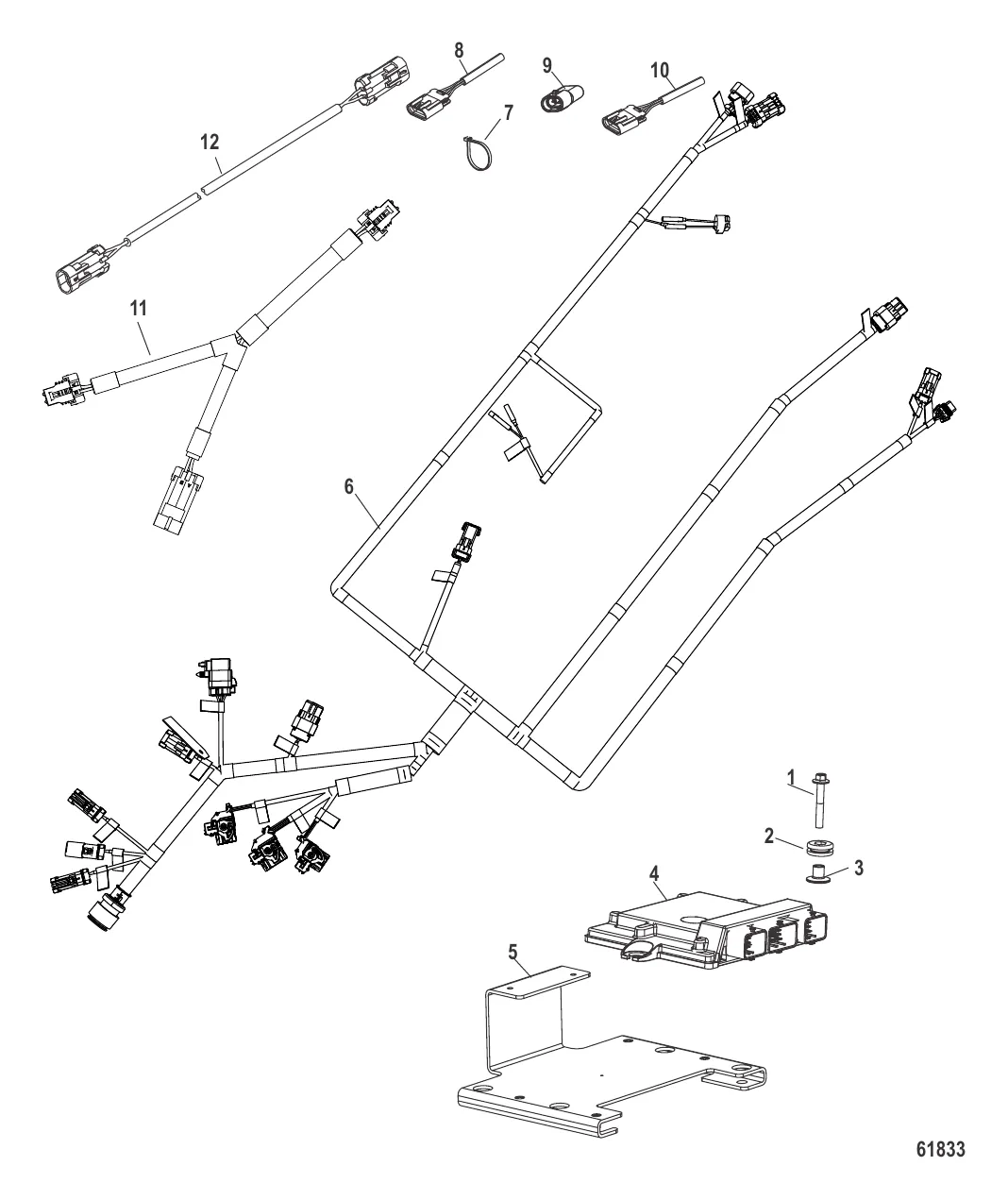 Жгут проводов и кронштейн в сборе Строенный (центральный двигатель)