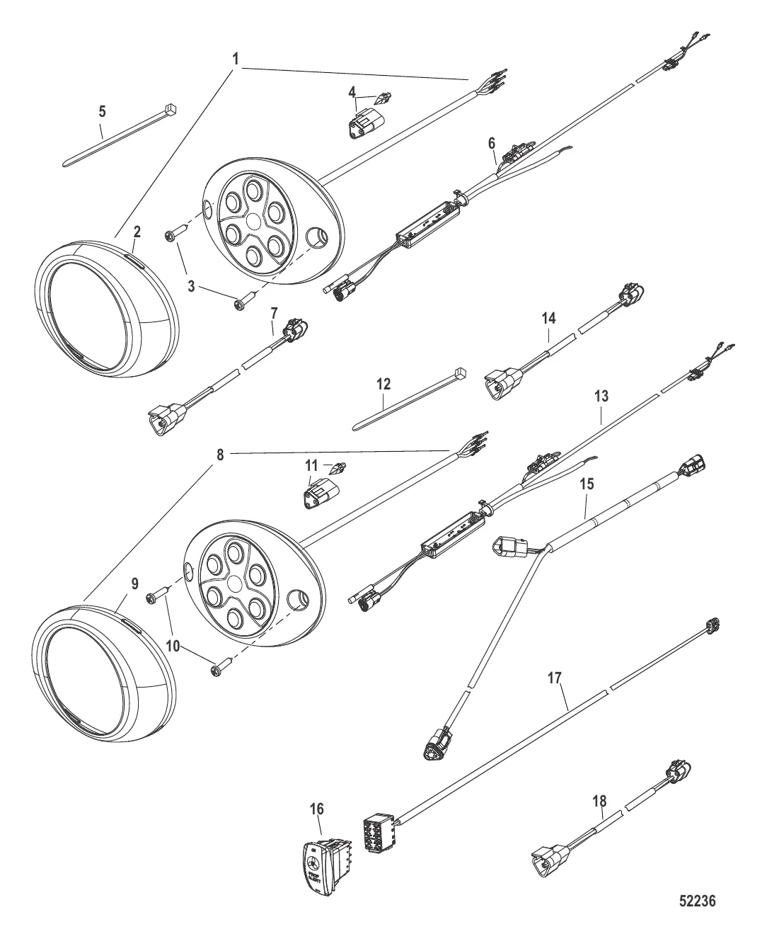 Система ламп предупреждения о движущемся гребном винте – овальн. Одна / две лампы освещения