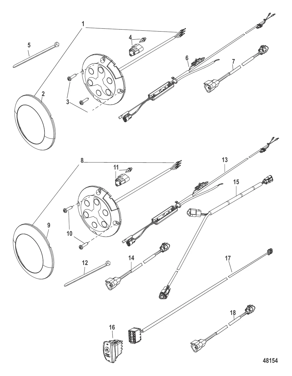 Система ламп предупреждения о движущемся гребном винте – кругл. Одна / две лампы освещения