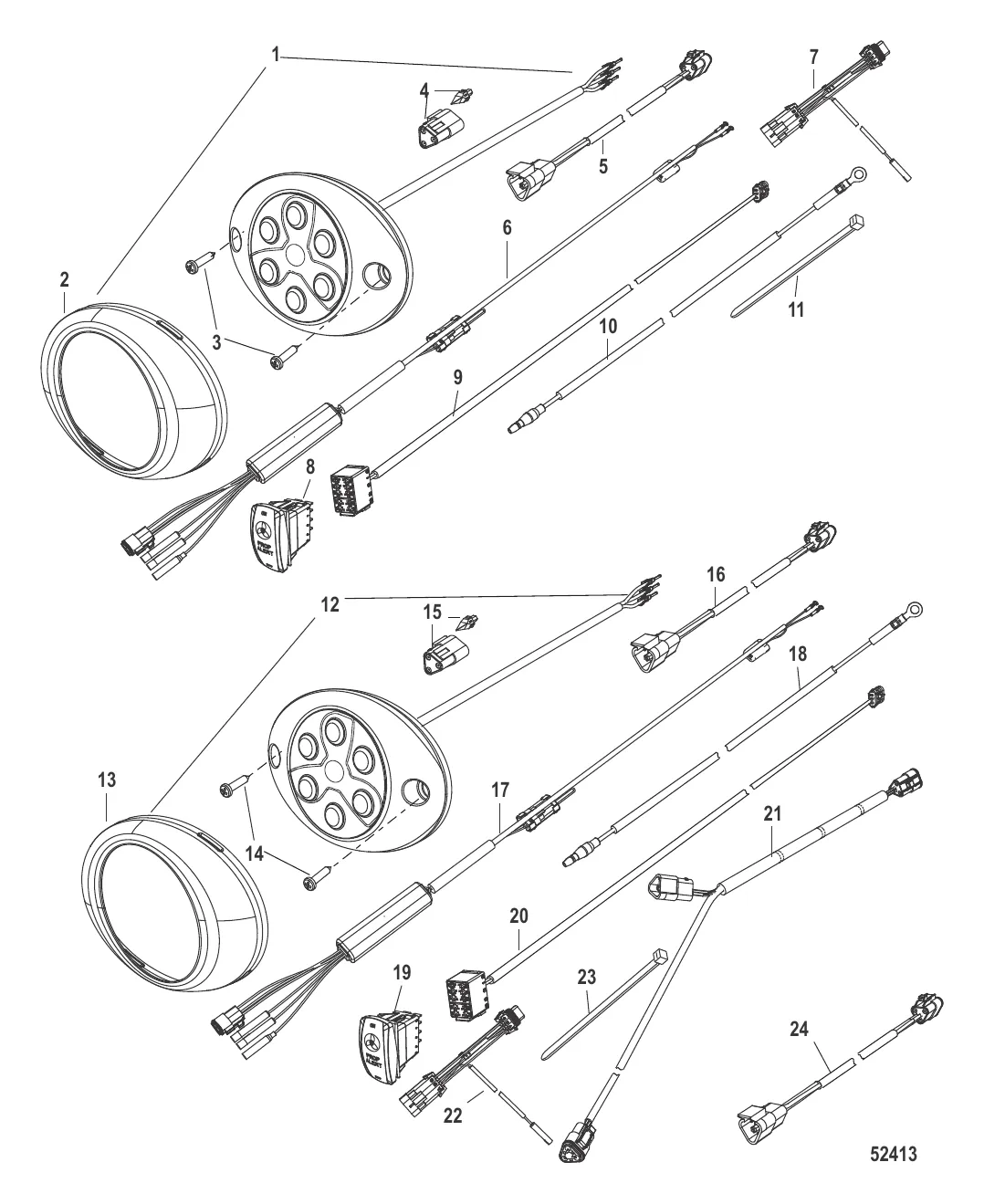 Система предупреждения о движущемся гребном винте – овальн. Одна/две лампы освещения – не Merc