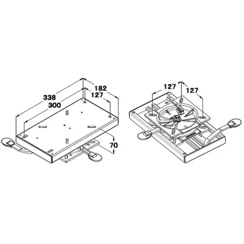 Вертлюг для сиденья, алюминий, с фиксатором и салазками