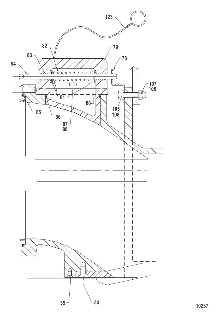 Смотровая крышка и пластина дифферента (Поперечное сечение B)