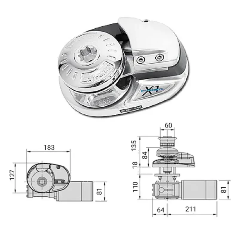 LOFRANS Лебедка якорная "X1" без барабана, 500Вт, 12В, цепь 6мм