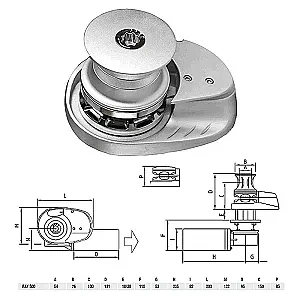 Лебедка якорная "RAY" с барабаном, 500Вт, 12В, цепь 6мм RY051206D