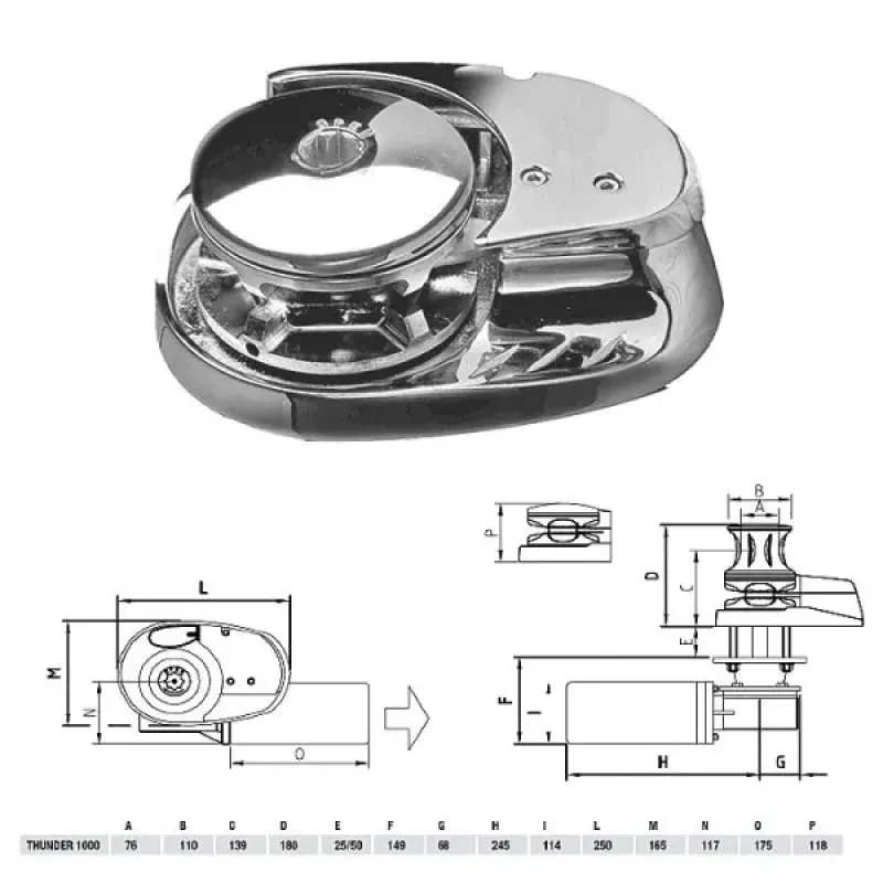 Лебедка якорная "THUNDER" без барабана, 1000Вт, 12В, цепь 6мм