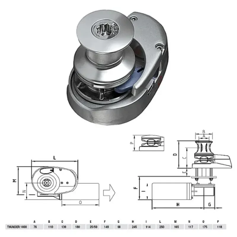 Italwinch Лебедка якорная "THUNDER" с барабаном, 1000Вт, 12В, цепь 6мм