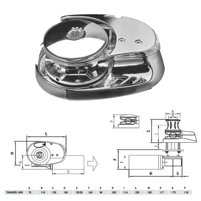 Лебедка якорная "THUNDER LUX" без барабана, 1000Вт, 12В, цепь 8мм
