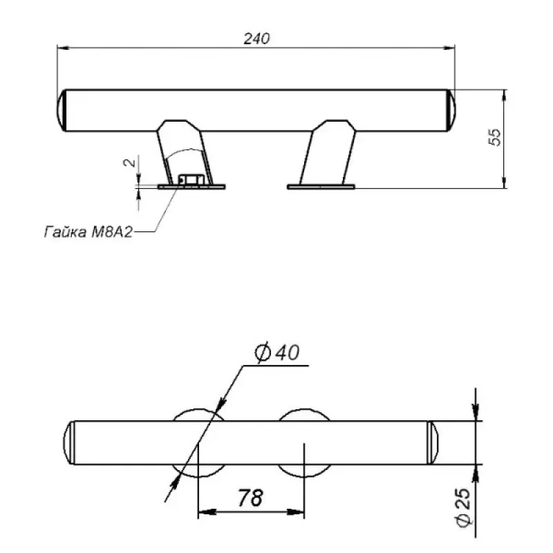 Техномарин Утка швартовая 240 мм, нержавеющая сталь