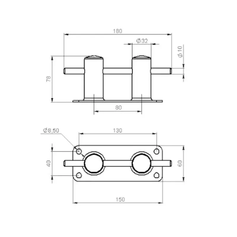 Техномарин Кнехт двойной 32 мм с основанием