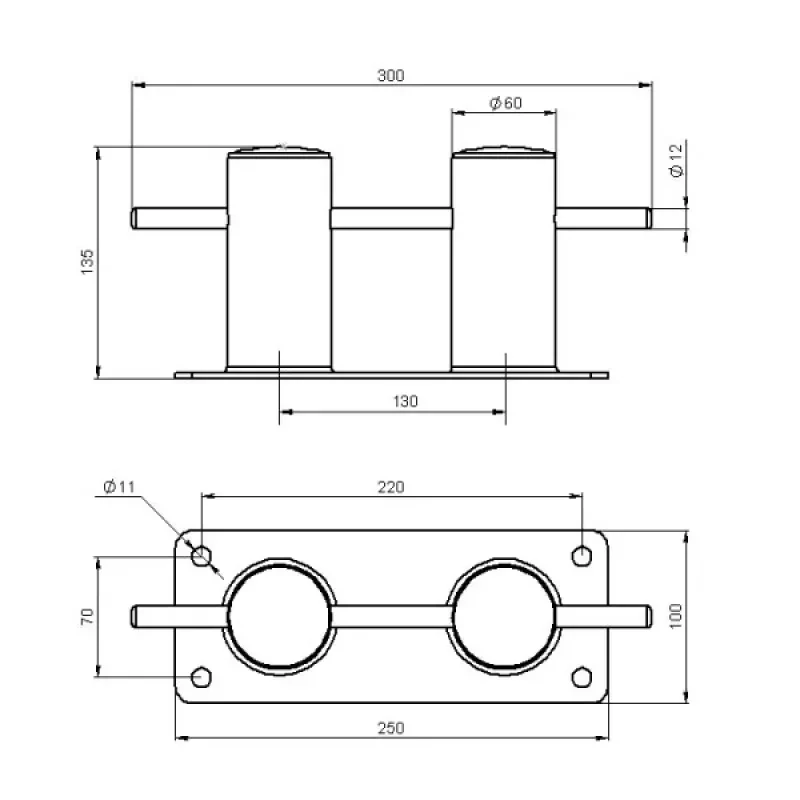 Техномарин Кнехт двойной 60 мм с основанием