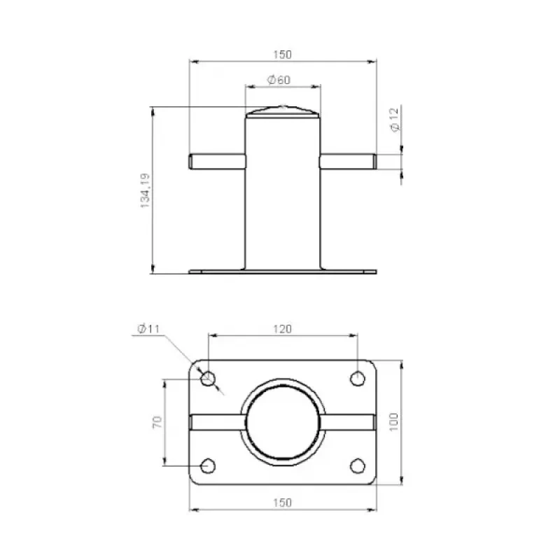 Техномарин Кнехт одинарный 60 мм с основанием