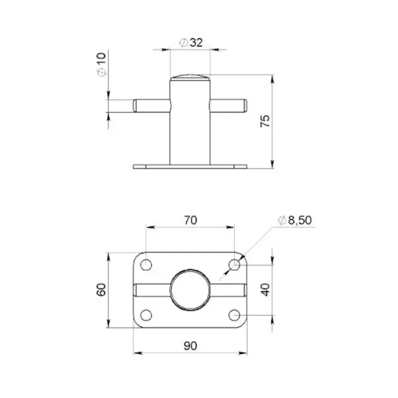 Техномарин Кнехт одинарный 32 мм с основанием