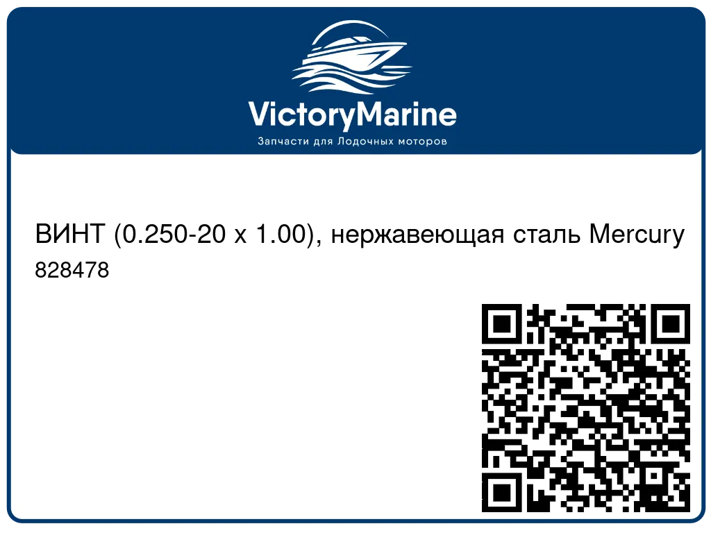 ВИНТ (0.250-20 x 1.00), нержавеющая сталь Mercury 828478