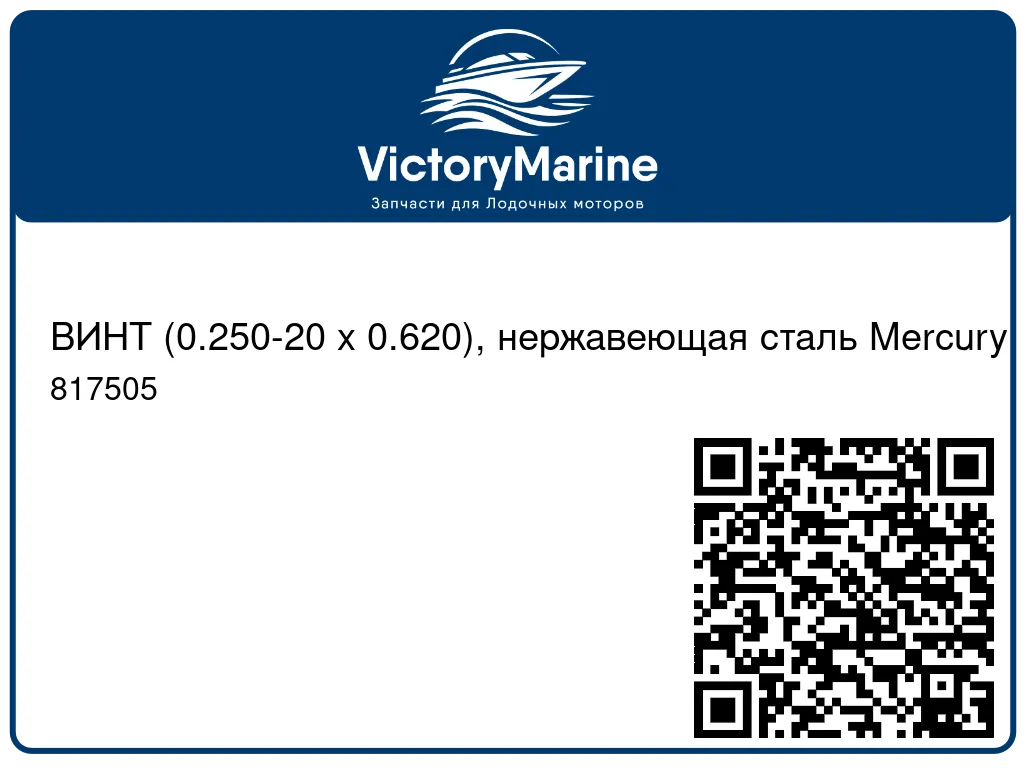 ВИНТ (0.250-20 x 0.620), нержавеющая сталь Mercury 817505