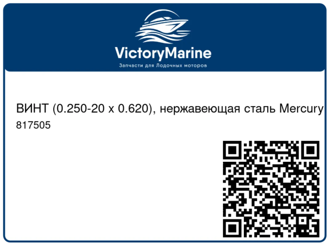 ВИНТ (0.250-20 x 0.620), нержавеющая сталь Mercury