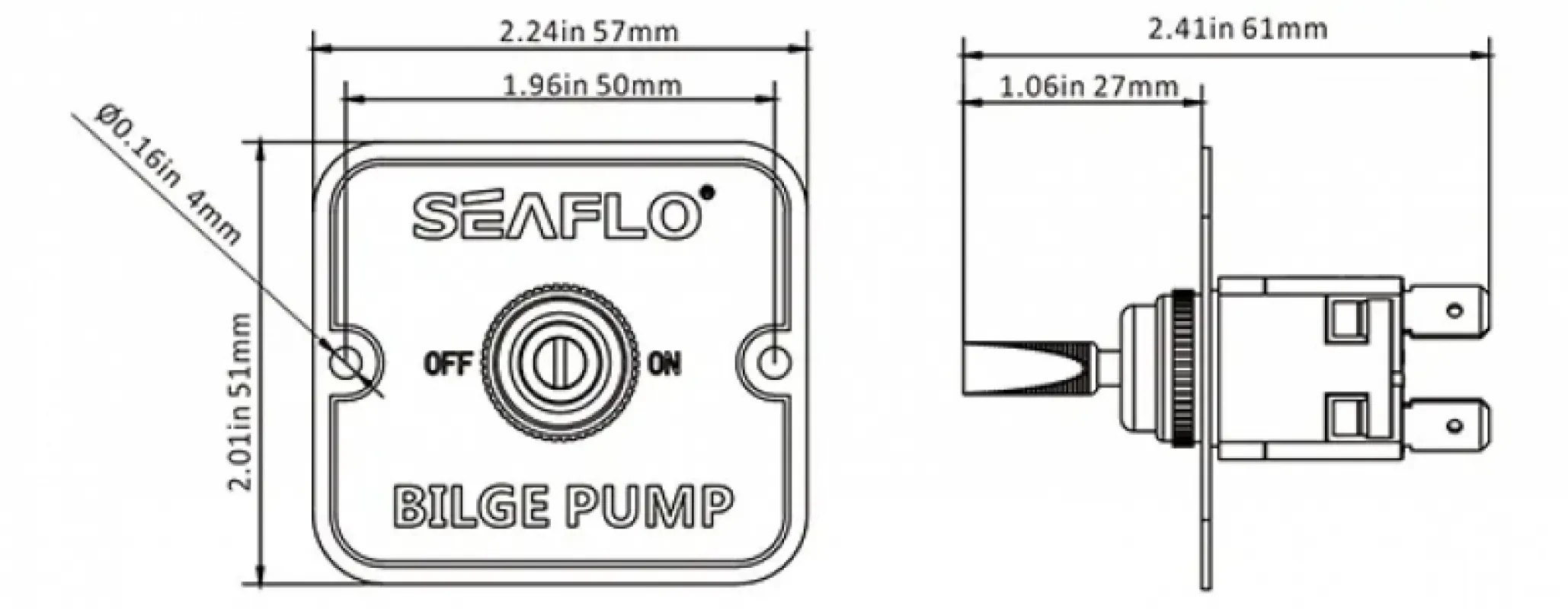 SEAFLO Панель управления для осушительного насоса (вкл/выкл) 12/24В, алюминий