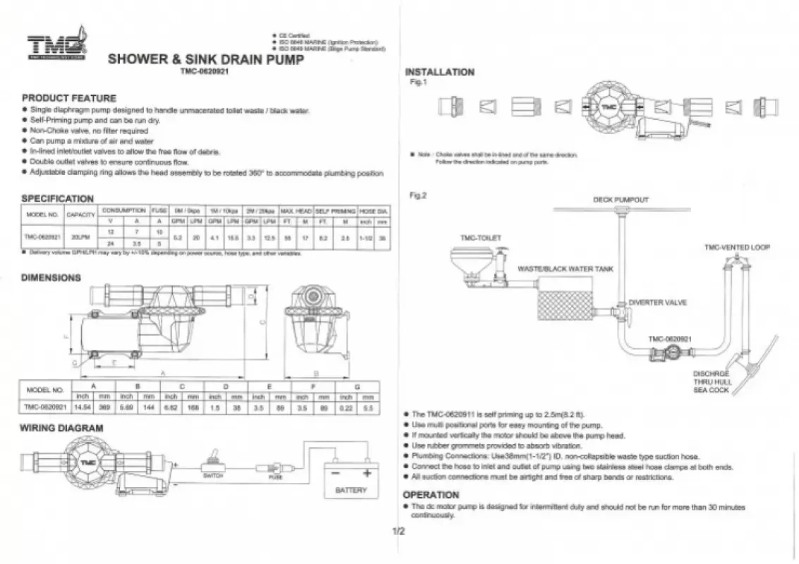 TMC Самовсасывающий насос для "черных вод" 12В