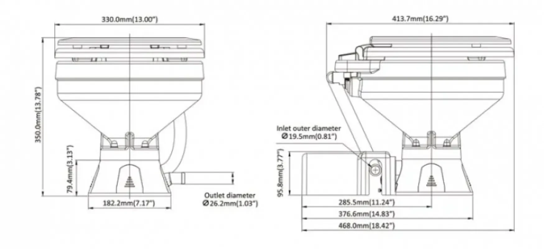 SEAFLO Унитаз судовой керамический 24В (компакт) сиденье из дерева с эмалевым покрытием