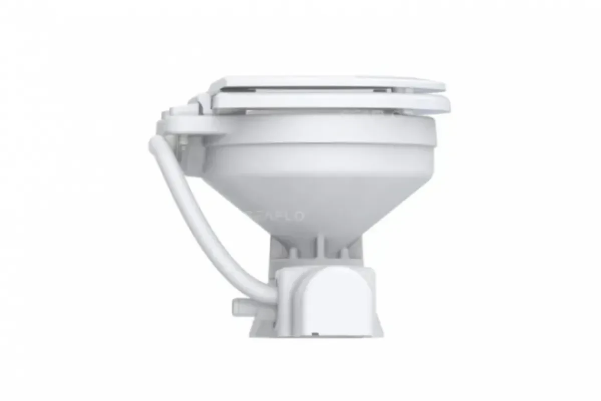 SEAFLO Унитаз судовой керамический 12В (компакт) сиденье из дерева с эмалевым покрытием