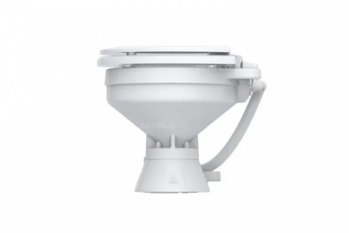 SEAFLO Унитаз судовой керамический 12В (компакт) сиденье из дерева с эмалевым покрытием