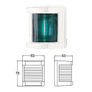 Огонь бортовой зеленый 75х63х53 мм белый корпус 2LT 003 562-121