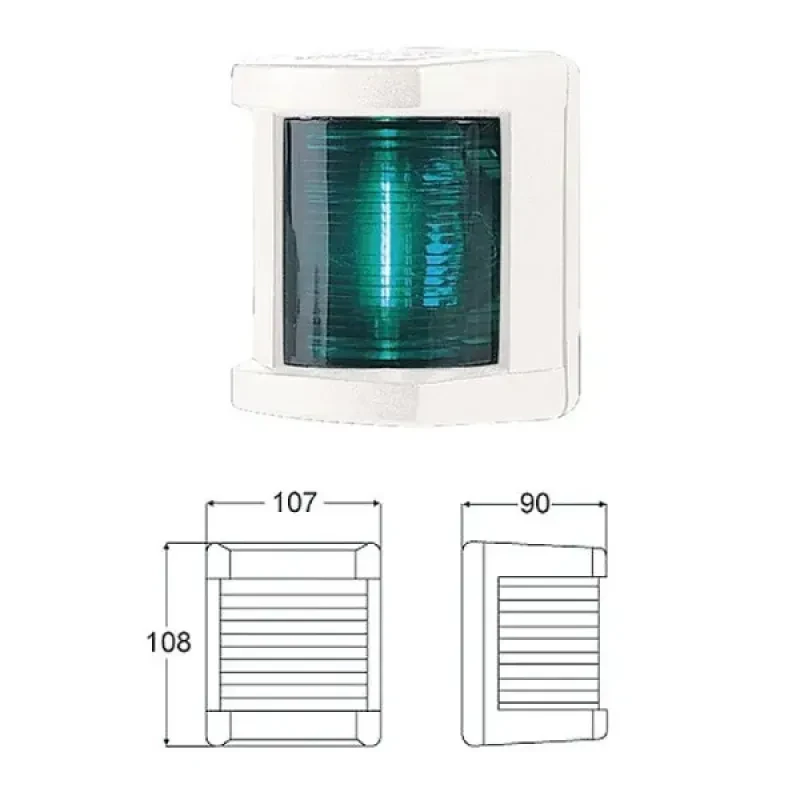 Огонь бортовой зеленый 108х107х90 мм белый корпус