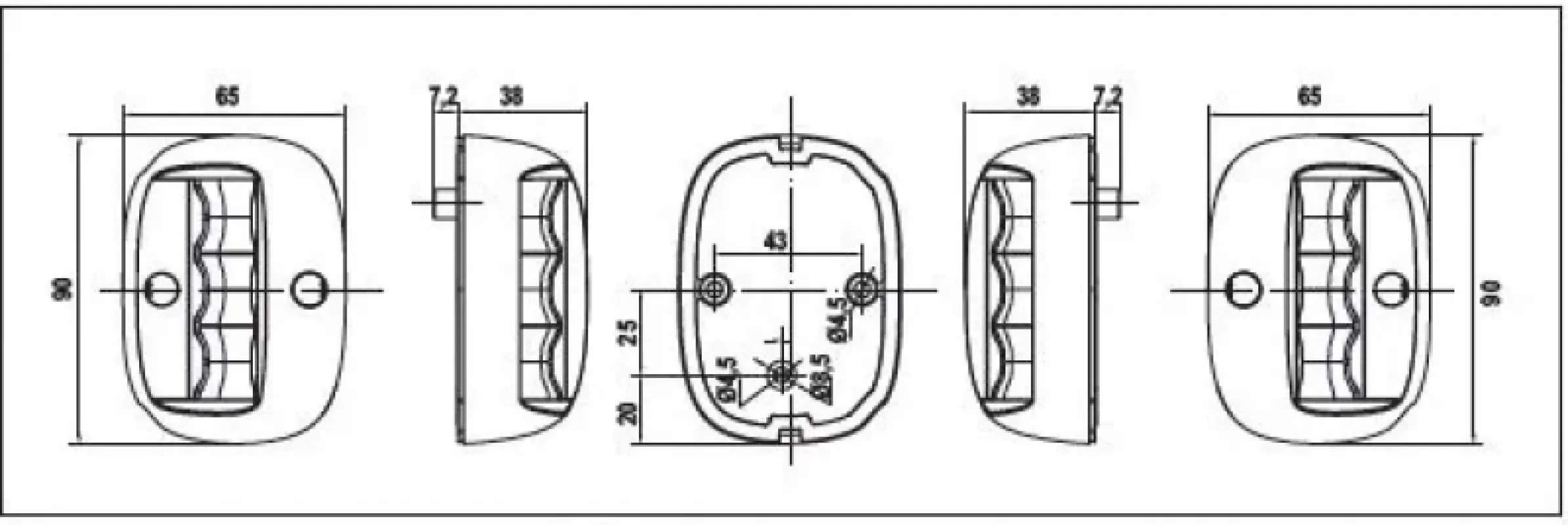 LALIZAS Огни бортовые светодиодные 90х65 мм, белый корпус